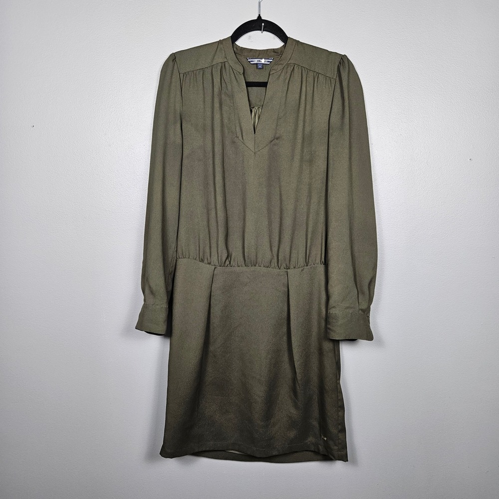 Tommy Hilfiger Womens Size 6 Olive Green Blouson Dress Long Sleeve Side Zip